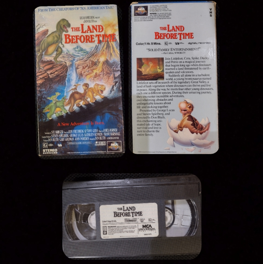 VHS tape of the 1988 animated film "The Land Before Time."
